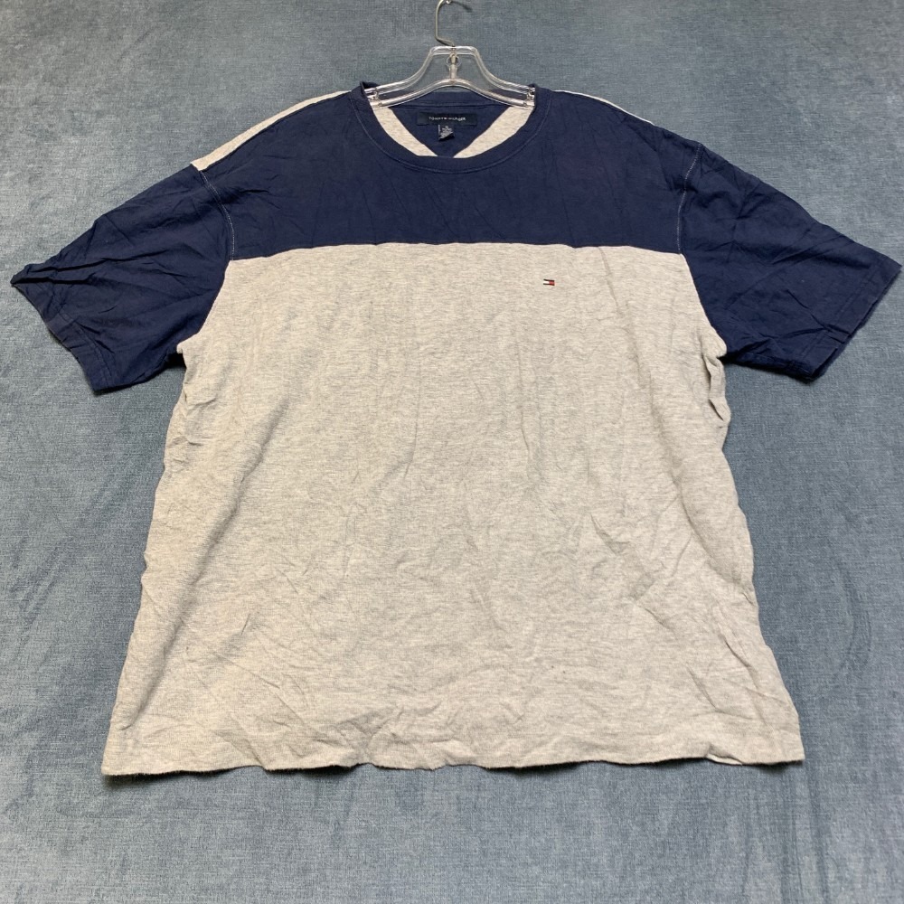 Tommy Hilfiger T-Shirt Mens XL Blue Gray Short Sleeve Logo Classic Crew Neck